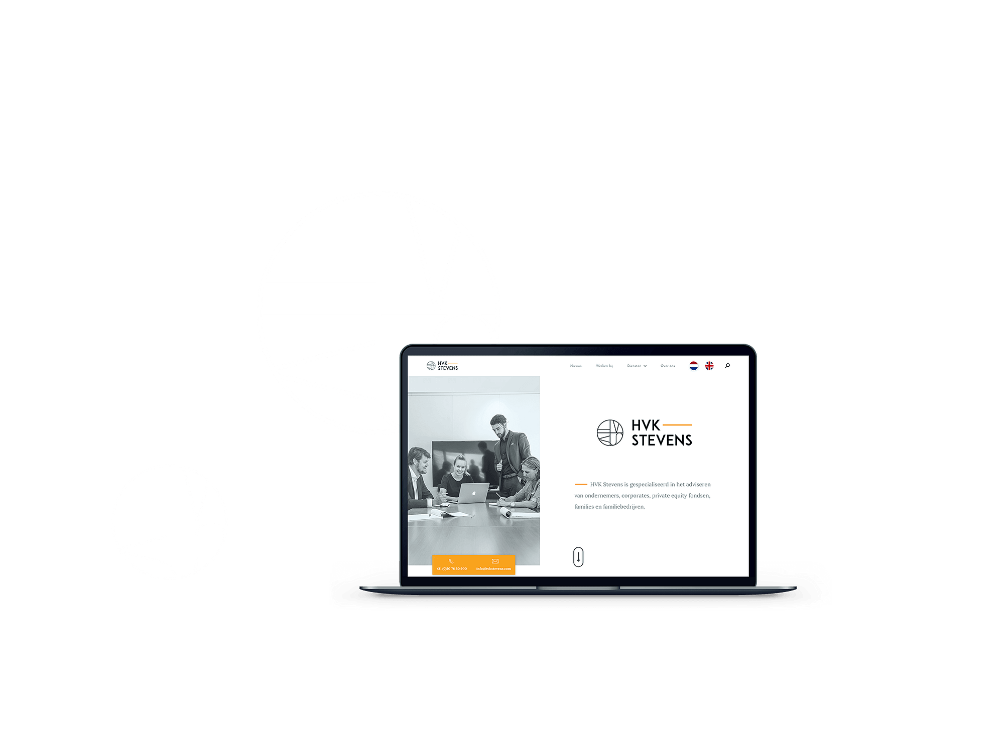 HVK Stevens website weergegeven op een MacBook