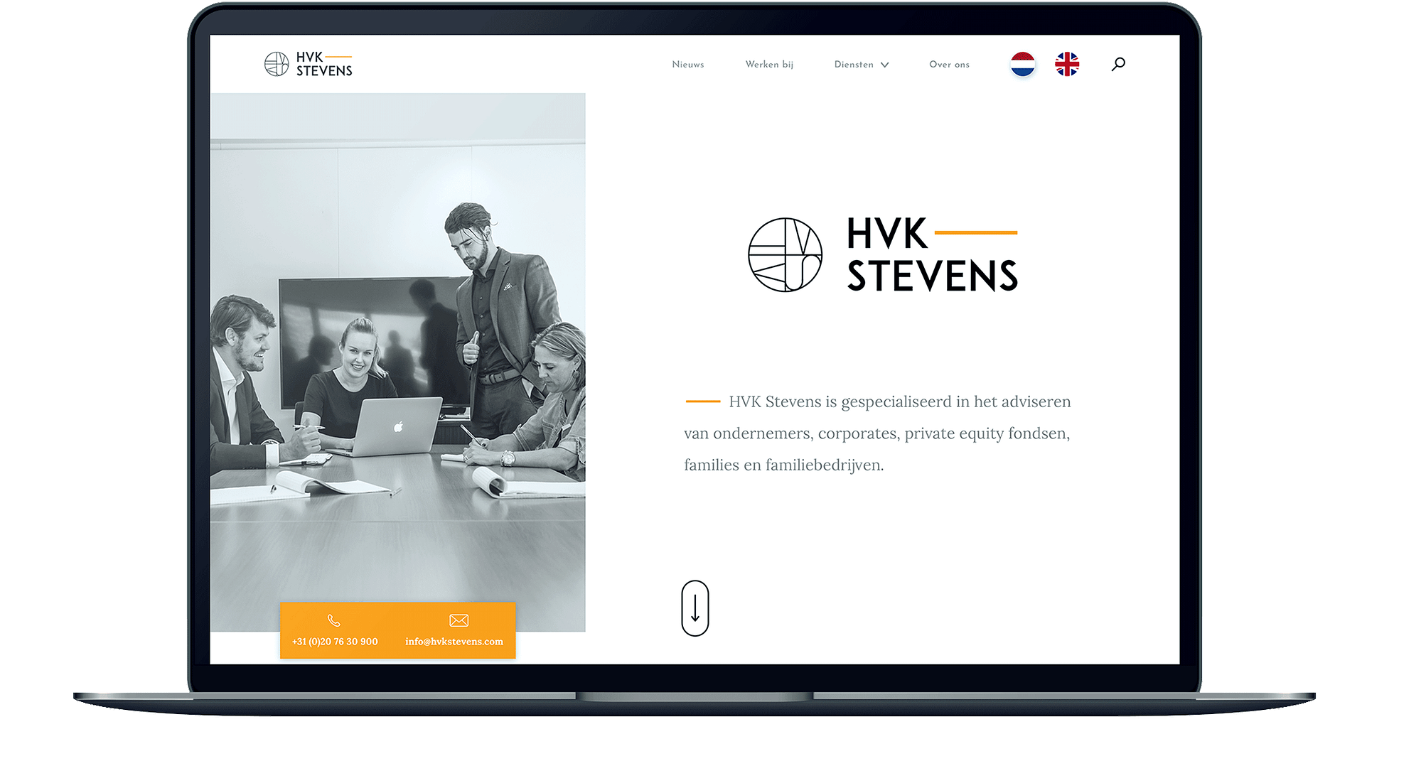 HVK Stevens website weergegeven op een Macbook